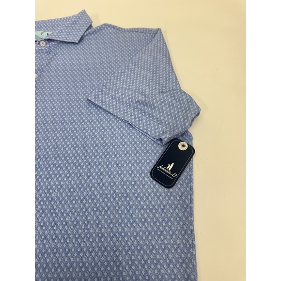 NWT johnnie-O PUDDLES Top Shelf Geometric Print Golf Polo Shirt Blue SMALL $110 - Picture 3 of 9